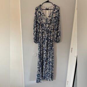 INC International Concepts Navy and White Long Sleeve Dress